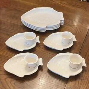 Whittier Pottery Fish-Shaped Ceramic Plate Set, appetizer/dip and dinner plates